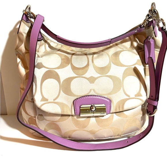 Coach CC signature print Beige and purple Shoulder Bag crossbody handbag - Picture 1 of 10